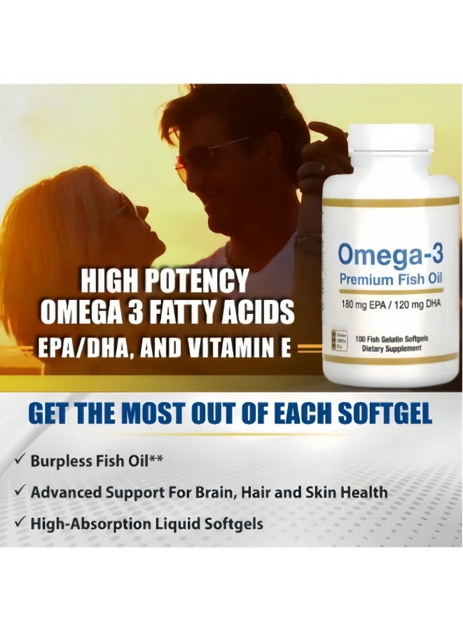 أوميغا 3 زيت سمك ممتاز – 100 كبسولة جيلاتين سمك، 180 ملغ EPA و 120 ملغ DHA | مكمل غذائي خالي من الجلوتين لدعم صحة القلب والدماغ والمفاصل - Image 2